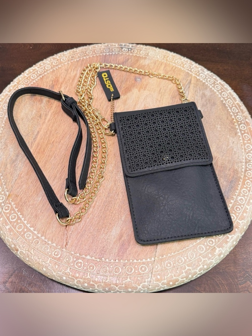 SeOSTO Black Leather‎ Crossbody Bag Stadium Travel Purse Cell Phone Wallet